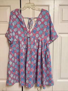 Simply Southern Pink Mini Dress with Blue Shell Print